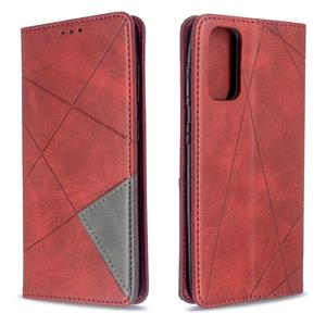 Voor Galaxy S20 Rhombus Texture Horizontal Flip Magnetic Leather Case met Holder & Card Slots(Red)