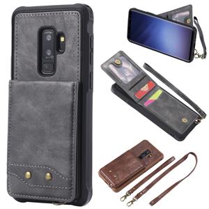 huismerk Voor Galaxy S9+ Vertical Flip Shockproof Leather Protective Case met Long Rope Support Card Slots & Bracket & Photo Holder & Wallet Function(Gray)