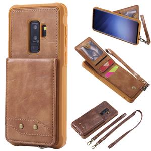 huismerk Voor Galaxy S9+ Vertical Flip Shockproof Leather Protective Case met Long Rope Support Card Slots & Bracket & Photo Holder & Wallet Function(Brown)