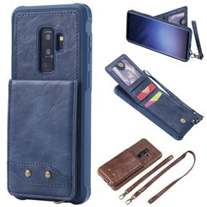 huismerk Voor Galaxy S9+ Vertical Flip Shockproof Leather Protective Case met Long Rope Support Card Slots & Bracket & Photo Holder & Wallet Function(Blue)