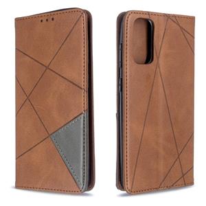 Voor Galaxy S20 Rhombus Texture Horizontal Flip Magnetic Leather Case met Holder & Card Slots(Brown)