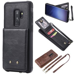 huismerk Voor Galaxy S9+ Vertical Flip Shockproof Leather Protective Case met Long Rope Support Card Slots & Bracket & Photo Holder & Wallet Function(Black)