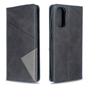 Voor Galaxy S20 Rhombus Texture Horizontal Flip Magnetic Leather Case met Holder & Card Slots(Zwart)