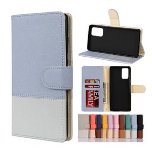 huismerk Voor Samsung Galaxy Note20 Kleur Splicing Horizontale Flip Lederen case met Holder & Card Slots & Wallet & Photo Frame(Lichtblauw)