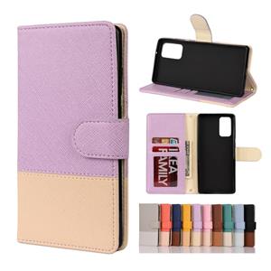 huismerk Voor Samsung Galaxy Note20 Kleur Splicing Horizontale Flip Lederen case met Holder & Card Slots & Wallet & Photo Frame(Paars)