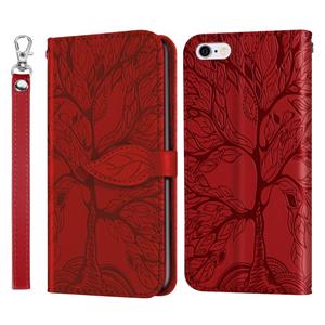 huismerk Life of Tree Embossing Pattern Horizontale Flip Leather Case met Holder & Card Slot & Wallet & Photo Frame & Lanyard Voor iPhone 6 & 6s(Rood)