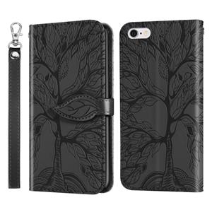 huismerk Life of Tree Embossing Pattern Horizontale Flip Leather Case met Holder & Card Slot & Wallet & Photo Frame & Lanyard Voor iPhone 6 & 6s(Zwart)