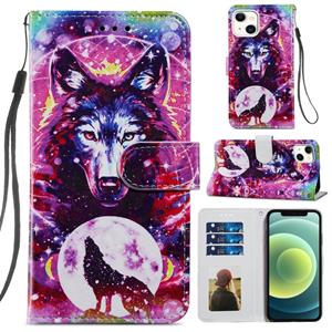 huismerk Geschilderd Patroon Horizontale Flip Lederen Case met Houder & Kaart Slots & Fotolijst voor iPhone 13 (Wolf Totem)