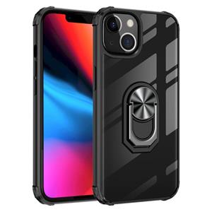 Ultra schokbestendige transparante TPU + acryl beschermhoes met ringhouder voor iphone 13 mini (zilver zwart)