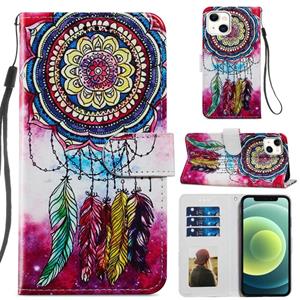 huismerk Geschilderd Patroon Horizontale Flip Lederen Case met Houder & Kaart Slots & Fotolijst voor iPhone 13 (Dreamcatcher)