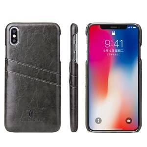 huismerk Fierre Shann Retro olie Wax textuur PU lederen Case voor iPhone XS Max met de kaart Slots(Black)