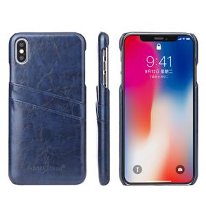 huismerk Fierre Shann retro olie Wax textuur PU lederen draagtas voor iPhone XS Max met kaartsleuven (blauw)