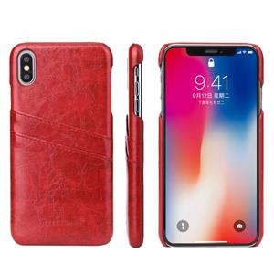 huismerk Fierre Shann retro olie Wax textuur PU lederen draagtas voor iPhone XS Max met kaartsleuven (rood)