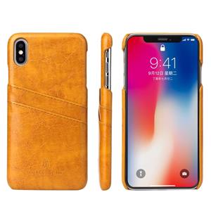 huismerk Fierre Shann retro olie Wax textuur PU lederen draagtas voor iPhone XS Max met kaartsleuven (geel)