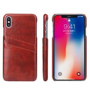 huismerk Fierre Shann retro olie Wax textuur PU lederen draagtas voor iPhone XS Max met kaartsleuven (bruin)