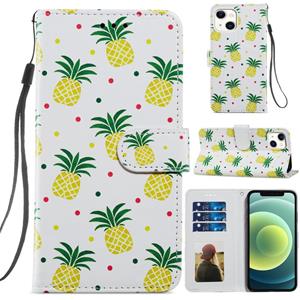 huismerk Geschilderd Patroon Horizontale Flip Lederen Case met Houder & Card Slots & Fotolijst voor iPhone 13 Mini (Pineapple)