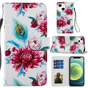 huismerk Geschilderd Patroon Horizontale Flip Lederen Case met Houder & Kaart Slots & Fotolijst voor iPhone 13 Mini (Peacock Flower)