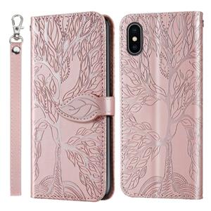 huismerk Life of Tree Embossing Pattern Horizontale Flip Leather Case met Holder & Card Slot & Wallet & Photo Frame & Lanyard Voor iPhone X / XS(Rose Gold)