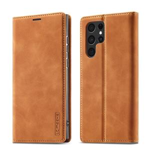 Voor Samsung Galaxy S22 LC.Imeeke Soft PU + TPU magnetische huidvriendelijke gevoel lederen telefooncase (Dack Brown)