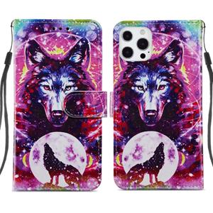 huismerk Geschilderd Patroon Horizontale Flip Lederen Case met Houder & Kaart Slots & Fotolijst voor iPhone 13 Pro (Wolf Totem)