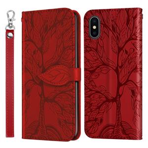 huismerk Life of Tree Embossing Pattern Horizontale Flip Lederen Case met Holder & Card Slot & Wallet & Photo Frame & Lanyard Voor iPhone X / XS(Rood)