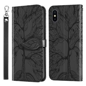 huismerk Life of Tree Embossing Pattern Horizontale Flip Lederen Case met Holder & Card Slot & Wallet & Photo Frame & Lanyard Voor iPhone X / XS(Zwart)