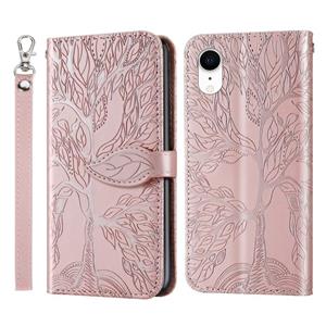 huismerk Life of Tree Embossing Pattern Horizontale Flip Leather Case met Holder & Card Slot & Wallet & Photo Frame & Lanyard Voor iPhone XR(Rose Gold)