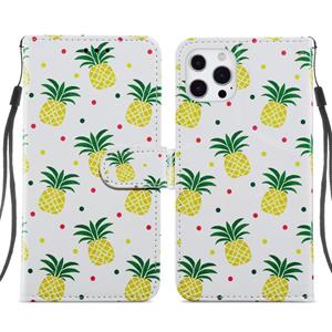 huismerk Geschilderde Patroon Horizontale Flip Lederen Case met Houder & Kaart Slots & Fotokader voor iPhone 13 Pro (Pineapple)