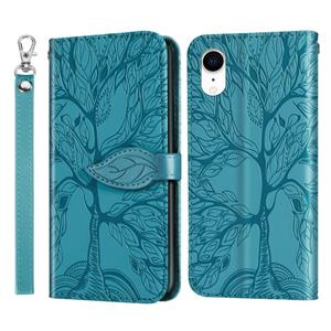 Life of Tree Embossing Pattern Horizontale Flip Leather Case met Holder & Card Slot & Wallet & Photo Frame & Lanyard Voor iPhone XR(Lake Blue)