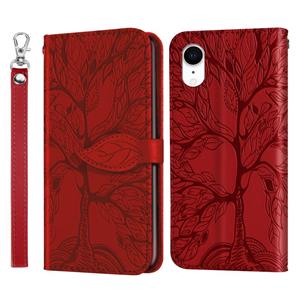 huismerk Life of Tree Embossing Pattern Horizontale Flip Leather Case met Holder & Card Slot & Wallet & Photo Frame & Lanyard Voor iPhone XR(Rood)