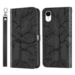 huismerk Life of Tree Embossing Pattern Horizontale Flip Lederen Case met Holder & Card Slot & Wallet & Photo Frame & Lanyard Voor iPhone XR(Zwart)