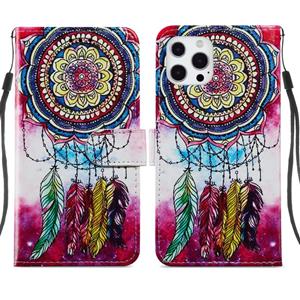 huismerk Geschilderd Patroon Horizontale Flip Lederen Case met Houder & Card Slots & Fotolijst voor iPhone 13 Pro (Dreamcatcher)