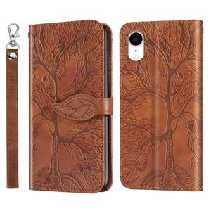 Life of Tree Embossing Pattern Horizontale Flip Leather Case met Holder & Card Slot & Wallet & Photo Frame & Lanyard Voor iPhone XR(Bruin)