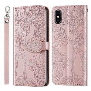 huismerk Life of Tree Embossing Pattern Horizontale Flip Lederen Case met Holder & Card Slot & Wallet & Photo Frame & Lanyard Voor iPhone XS Max(Rose Gold)