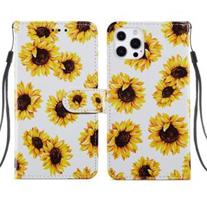 huismerk Geschilderde Patroon Horizontale Flip Lederen Case met Houder & Kaart Slots & Fotolijst voor iPhone 13 Pro (Sunflower)