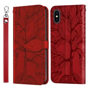 huismerk Life of Tree Embossing Pattern Horizontale Flip Lederen Case met Holder & Card Slot & Wallet & Photo Frame & Lanyard Voor iPhone XS Max(Rood)