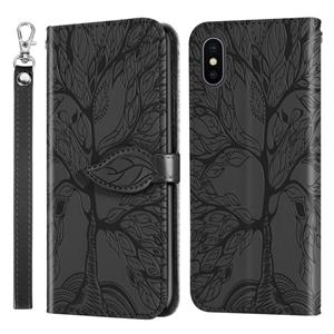 huismerk Life of Tree Embossing Patroon Horizontaal Flip Lederen Hoesje met Houder & Card Slot & Wallet & Photo Frame & Lanyard Voor iPhone XS Max(Zwart)