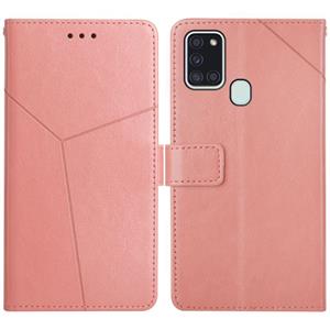 huismerk Voor Samsung Galaxy A21S EU Versie Y Stitching Horizontale Flip Leren Case met Houder & Card Slots & Portemonnee & Fotolijst (Rose Gold)