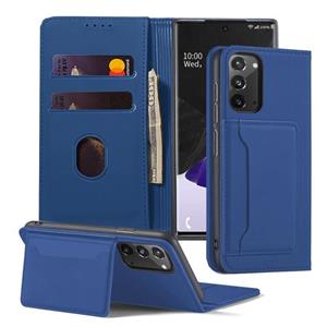 huismerk Voor Samsung Galaxy Note20 5G Sterk magnetisme schokbestendig horizontaal flip vloeistofgevoel lederen hoes met Holder & Card Slots & Wallet(Blauw)