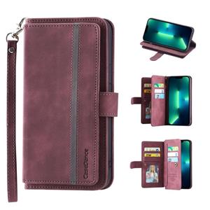 huismerk 9 Card Slots Splicing Magnetic Leather Flip Case For iPhone 13(Wine Red)