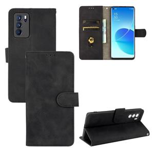 azns Voor oppo reno6 pro effen kleur huid voelt magnetische gesp horizontale flip kalf textuur pu lederen tas met houder & kaart slots & portemonnee