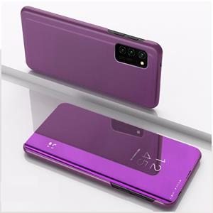 huismerk For Galaxy S20+ Plated Mirror Horizontal Flip Leather Case with Holder(Purple)