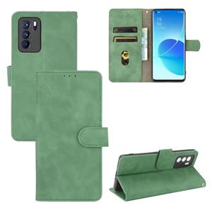 azns Voor oppo reno6 pro effen kleur huid voelt magnetische gesp horizontale flip kalf textuur pu lederen tas met houder & kaart slots & portemonnee