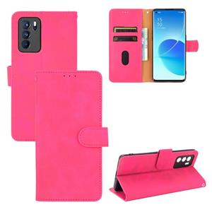 azns Voor oppo reno6 pro effen kleur huid voelt magnetische gesp horizontale flip kalf textuur pu lederen tas met houder & kaart slots & portefeuille (Rose