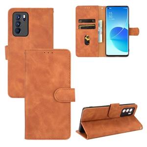 azns Voor oppo reno6 pro effen kleur huid voelt magnetische gesp horizontale flip kalf textuur pu lederen tas met houder & kaart slots & portemonnee