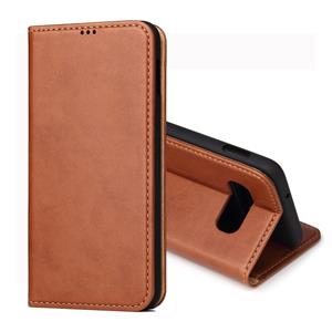 huismerk Dermis textuur PU horizontale Flip lederen case voor Galaxy S10 E met houder & kaartsleuven & portemonnee (bruin)