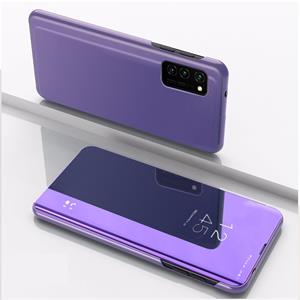 huismerk Voor Galaxy S20+ Vergulde spiegel horizontale flip lederen behuizing met houder (paars blauw)