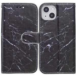 huismerk Horizontale flip lederen tas met houder voor iphone 13 (zwart marmer)