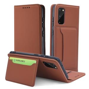 huismerk Voor Samsung Galaxy S20 5G Sterk Magnetisme Schokbestendig horizontaal flip liquid feel lederen hoes met Holder & Card Slots & Wallet(Bruin)