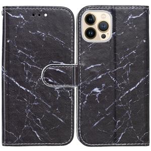 huismerk Horizontale flip lederen tas met houder voor iphone 13 pro (zwart marmer)